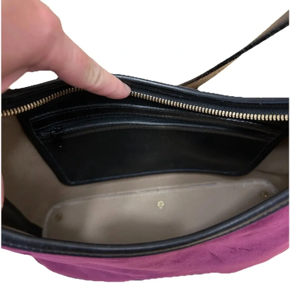 Rare Vintage Dooney & Bourke Purple Velvet Hobo Bag Black Leather Trim USA 80s - Picture 10 of 11